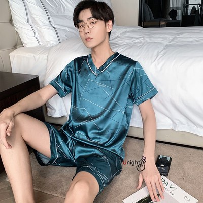 Men Pajama Shorts Summer Satin Viscose Pullover Trousers for