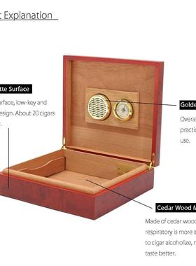 20 Count Brown Ced Wood Lined Cig Humidor Humidifier Wit