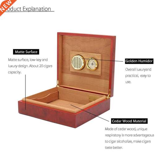 20 Count Brown Ced Wood Lined Cig Humidor Humidifier Wit