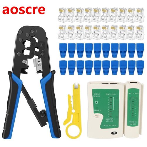 RJ45 Crimping Tool, Cut, Strip Tool with Cable Tester, Cat5