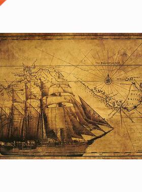 Ancient sailing ship nautical line kraft poster retro bar ca
