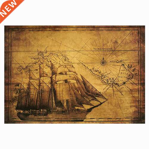 Ancient sailing ship nautical line kraft poster retro bar ca