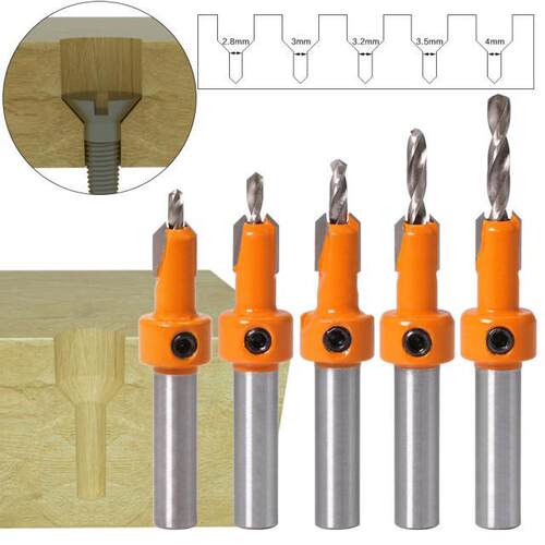 5pcs 8mm Shank Woodworking countersink drill taper he dril