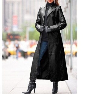 Turn Down Leather Moto Lon Sleeve Style Long Black Collar