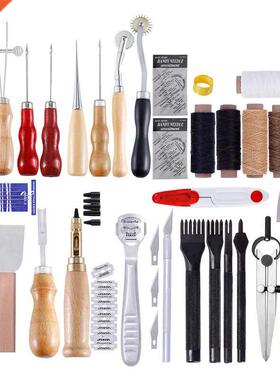 62Pcs/Set Lether Crft Tools Kit Hnd Sewing Stitching Punc