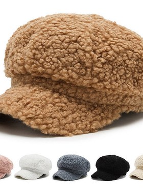 Autumn And Winter Female Octagon Newsboy Cap For Women Lambs