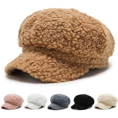 Autumn And Winter Female Octagon Newsboy Cap For Women Lambs