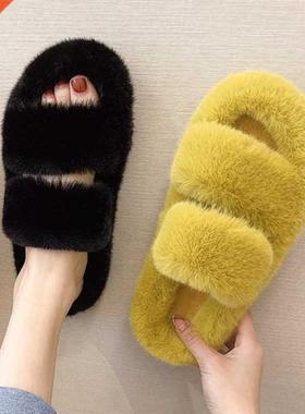 2021 Winter Keep Warm Women Fur Furry Slippers for Home Fluf