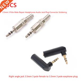 2PCS Sliver Gold 3.5mm 3 Pole Stereo 90 Degree Right Angle F