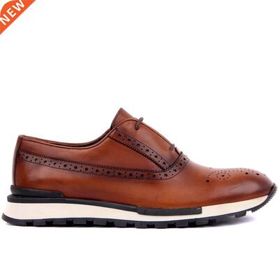 Sail Lakers-Tan Leather Lace-Up Men Casual Derby Shoes Bran