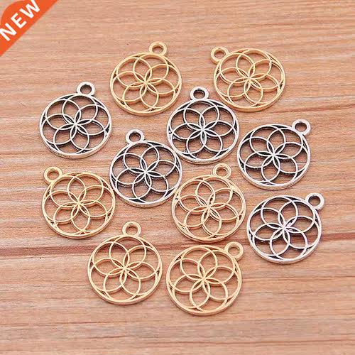 50PCS 13*16mm 2Color Round Kaleidoscope Flower Charms Plant