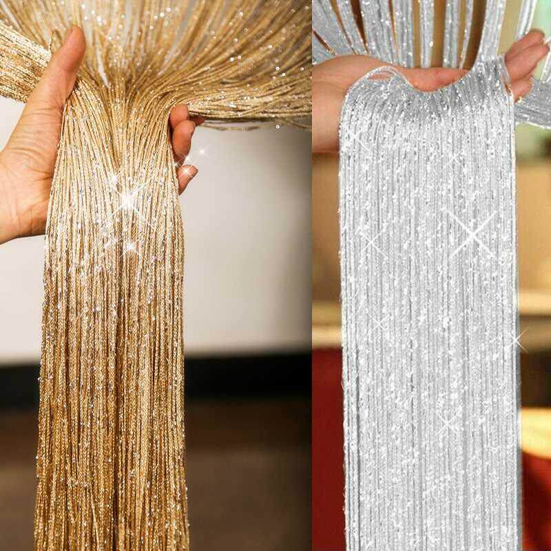 1x2m New Shiny Tassel Silver Line String Curtain Valance Liv
