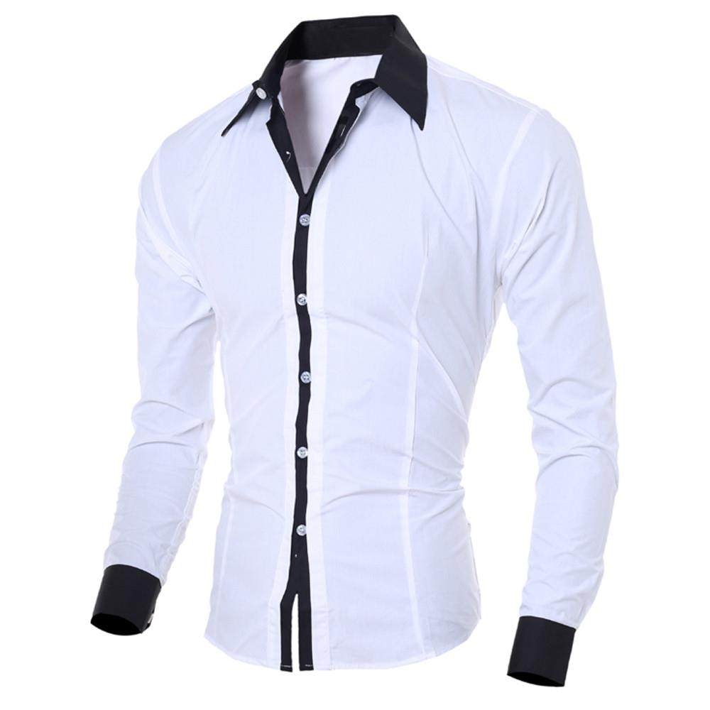 Men White Shirt Patchwork Social Dress Shirt Autumn Spring S