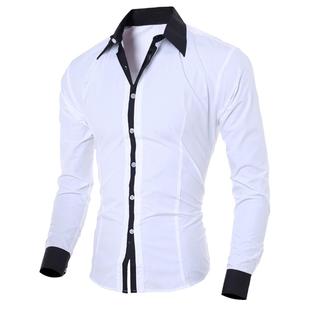 Men White Shirt Patchwork Social Dress Shirt Autumn Spring S