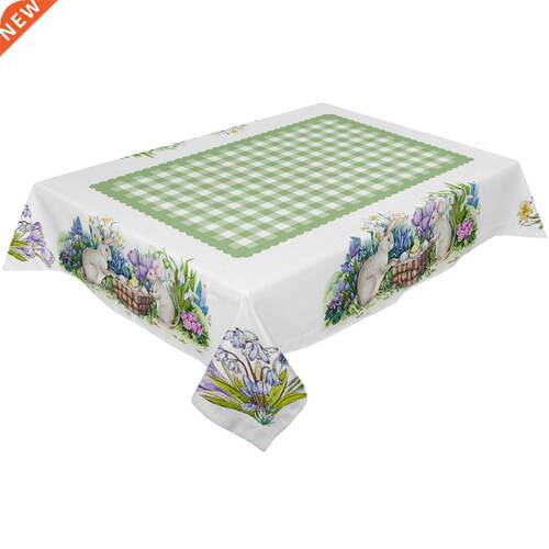Easter Bunny Mouse Watercolor Flower Tablecloth Waterproof W