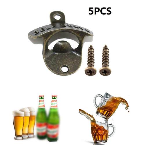 5pcs Vintage Wall Mount Beer Bottle Opener Antique Style Iro