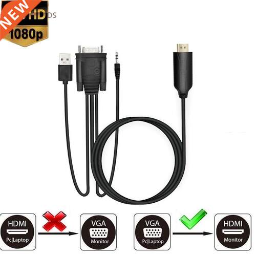 1.8M VGA to HDMI Adapter Convertor Cable Converter Suppor