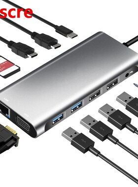 12 in 1 USB Type C HUB USB 3.1 Dual HDMI Ethernet /Network P