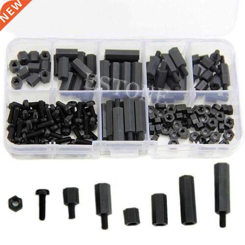 160Pcs M3 Nylon Black M-F Hex Spacers Screw Nut Assortment K