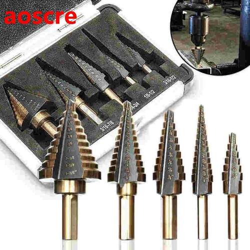 5pcs HSS Large Cobalt Hole Titanium Cone Step Drill Bit Cutt