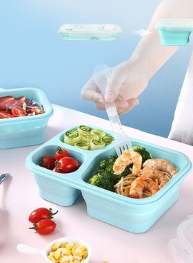 Silicone Collapsible Lunch Box Bowl 2/3 Compartment Folding