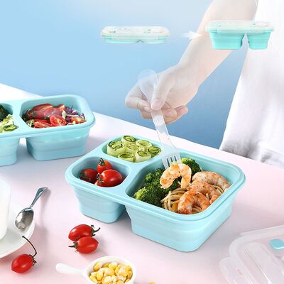 Silicone Collapsible Lunch Box Bowl 2/3 Compartment Folding