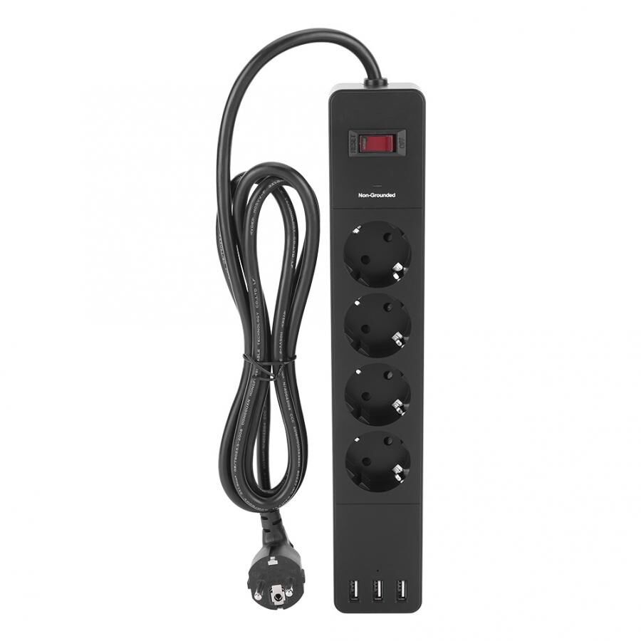 EU Standard Outlet 4 Sockets 3 USB Surge Protector Charging