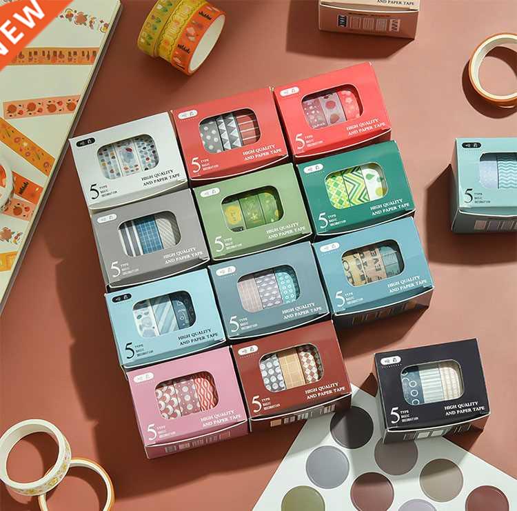 Mohamm 5PCS/Box Cute And Simple Washi Tape Scrapbooking Stat