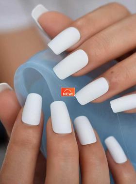 Medium Long Matte Fake Nails White Matt Solid Color Nail Tip