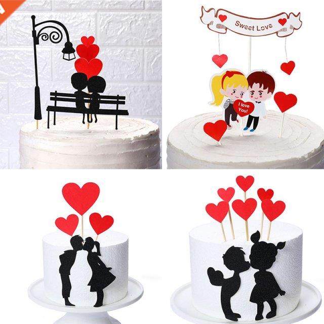 1Set Wedding Cupcake Topper Love Heart Sweet Lovers Cake Top