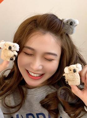 2021 Women Girls Cute Side Bangs Clip Plush Koala Bear Ornam