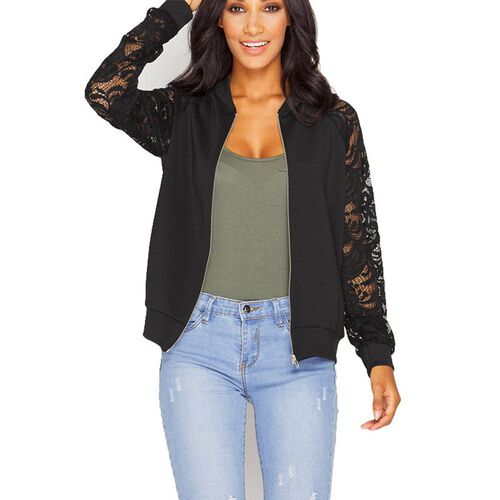 Lace Sleeve Women Basic Coats Long Sleeve Lace Patchwork Tra
