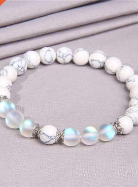 Moonstone Stone Beads Bracelets for Women White Turquoises B