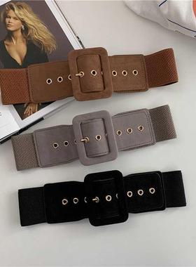 Women Belt Stch Wide Waist Belts Metal Buckle Leather Strap