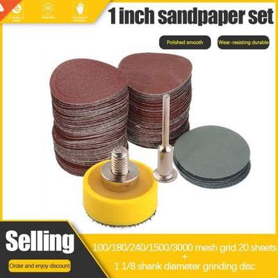 100 PCS 1 Inch Sanding Discs Pads Hook Loop Sandpaper With 1