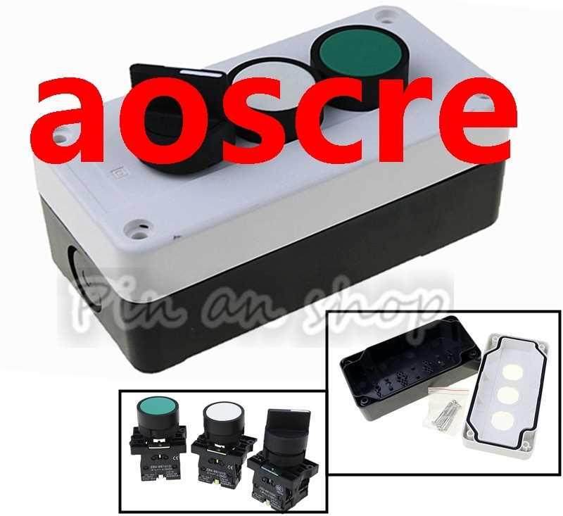 Green Wh te Flat Cap Momentary Switch Push Button Station