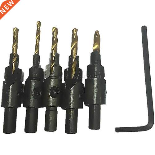 5pcs Hss Ti Countersink Drill Bit Set Countersinks Screw #6