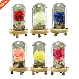 Artificial Eternal Rose in Glass Cover Faux Silk Preserved F