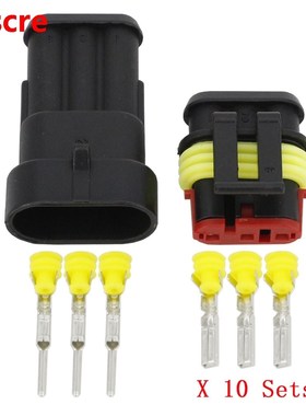 10 Sets 3 Pin AMP 1.5 Connector, Waterproof Electrical Wire