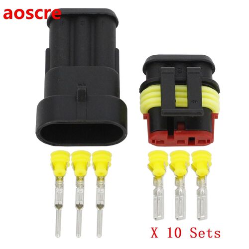 10 Sets 3 Pin AMP 1.5 Connector, Waterproof Electrical Wire