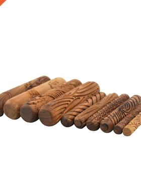 Pottery Tools,Wooden Handle Rollers Clay Modeling Pattern Ro