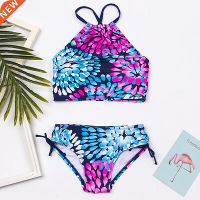 Flower Print Girls Swimsuit Swimwear Colorful Kids Bikinis S