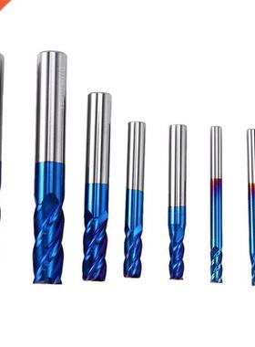 8 Pcs Nano Blue Coated Tungsten Steel End Mills 4 Slot CNC M
