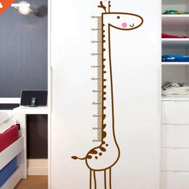 Cartoon Measure Wall Stickers For Kids Rooms Giraffe Monkey