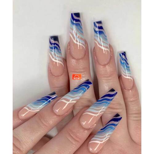 Fake Nails With Design waves Full Cover Acrylic Press On Fal