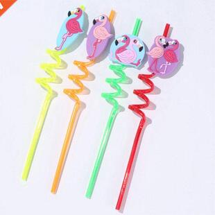 4PCS Cartoon Flamingo Straw Smoothie Drinking Plastic Straws