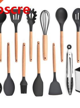 Kitchen Utensil Set Silicone Cooking Utensils with Wooden Ha