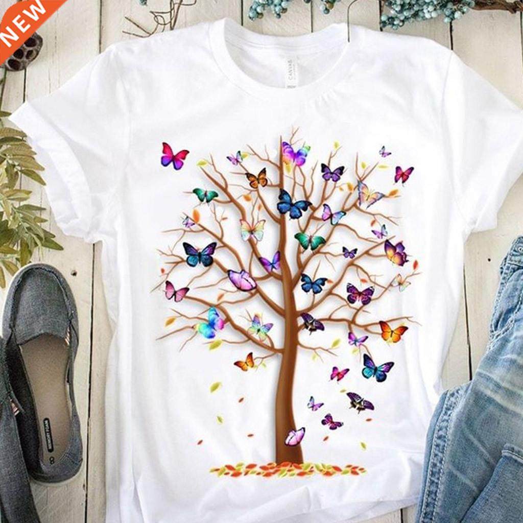 Woman Butterfly e Print Harajuku Summer Tshirts Casual Round