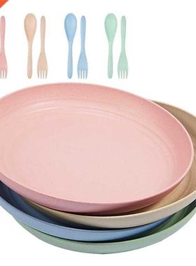 4 Pcs Wheat Straw Plates,10in Family Dinner Plates ,Dishwash