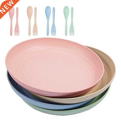 4 Pcs Wheat Straw Plates,10in Family Dinner Plates ,Dishwash